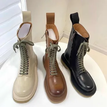 

Mona's same Martin boots women's new round head Knights' boots in fall / winter 2020