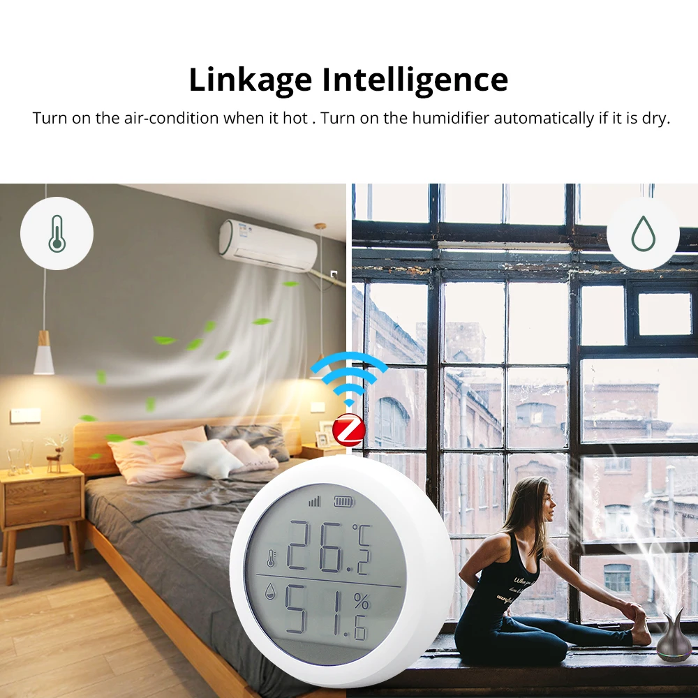 Temperatura e Sensor de Umidade com Display Funciona com Amazon Tuya Zigbee Google Assistente Casa Lcd - Image 3