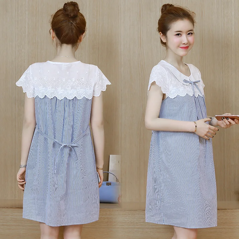 

Summer Maternity Clothes Summer Wear 2018 New Style Korean-style Loose-Fit Pure Cotton Lace Short-sleeve Dress Mid-length Summer