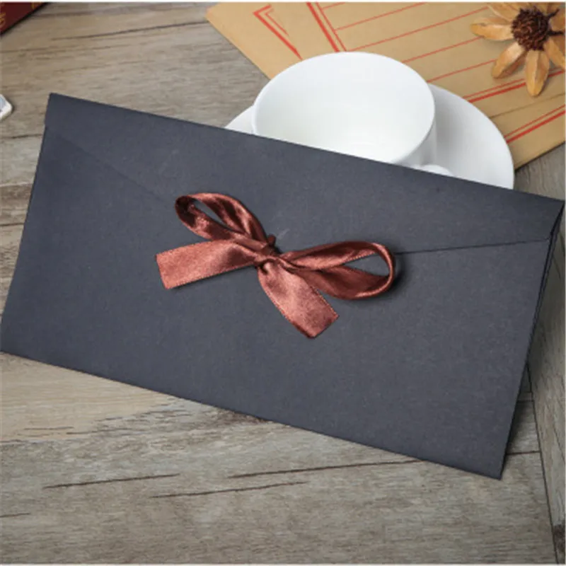 1/5pcs Classical Black Vintage Ribbon Pearl Paper Envelope 4 Colors Kraft Envelope for Wedding Invitation Envelope Gift Envelope