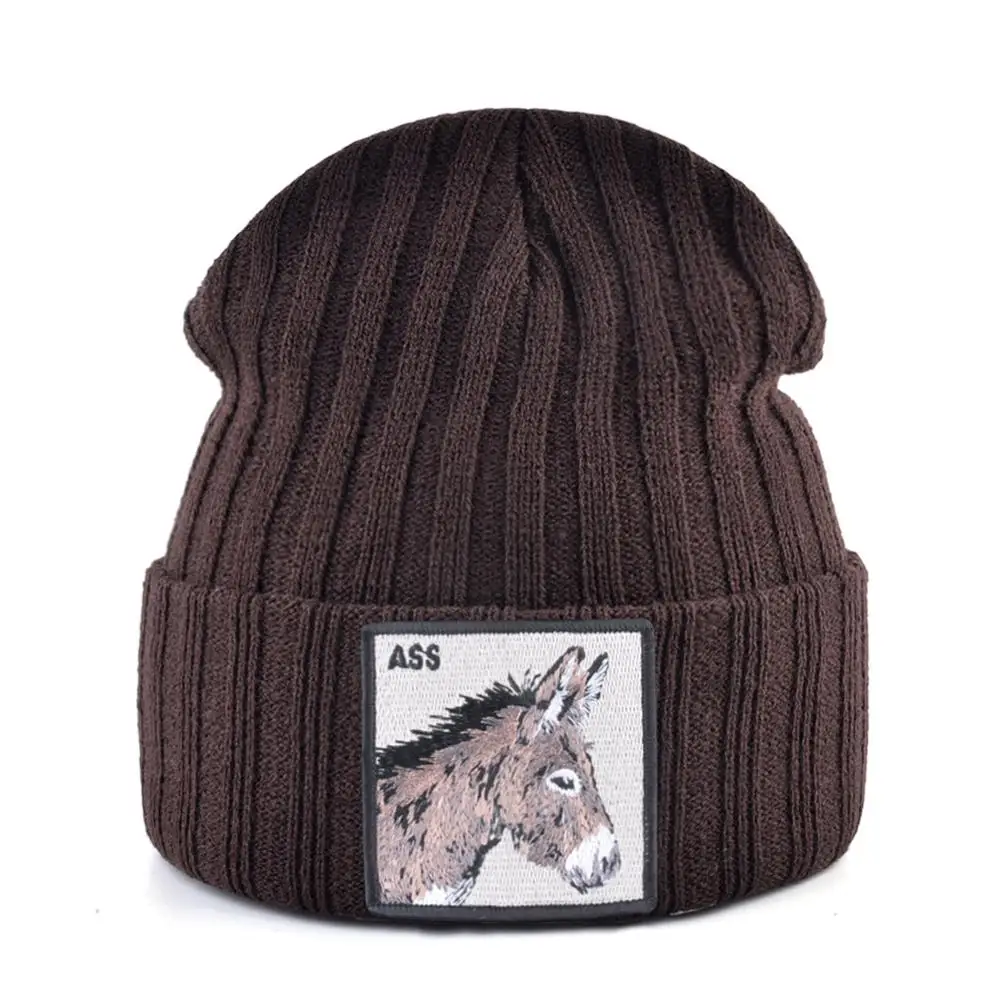 Solid color Winter hats for men Embroidered Donkey pattern Beanies women skiing Bonnet autumn Hip Hop Cap Gorras Thick warm caps