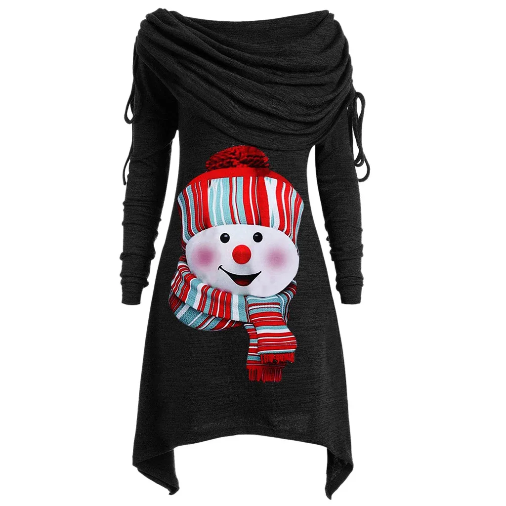 Женские топы и блузки, отложной воротник с бантом и рюшами, Рождественский длинный пуловер с принтом снеговика, туника, топ, blusas mujer de moda