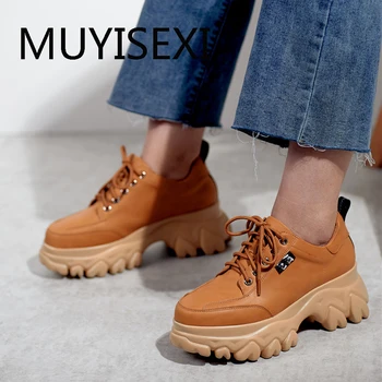 

Flat platform brown thick bottom shoes round toe waterproof slip on women autumn daily wear leisure TN30 MUYISEXI