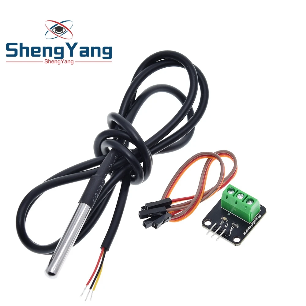 

DS18B20 Temperature Sensor Module Kit Waterproof 100CM Digital Sensor Cable Stainless Steel Probe Terminal Adapter For Arduino