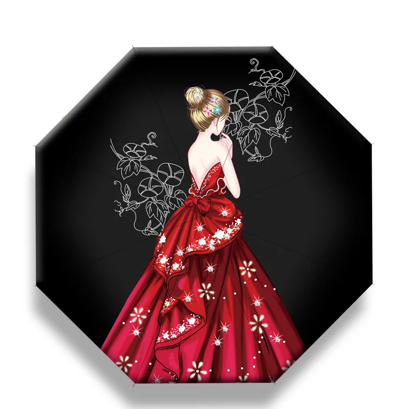 YADA INS Cartoon Anime girl Automatic Umbrellas Anti-UV Rainproof Folding Umbrella Sun Rainy Reflective Strip UmbrellaYD200048