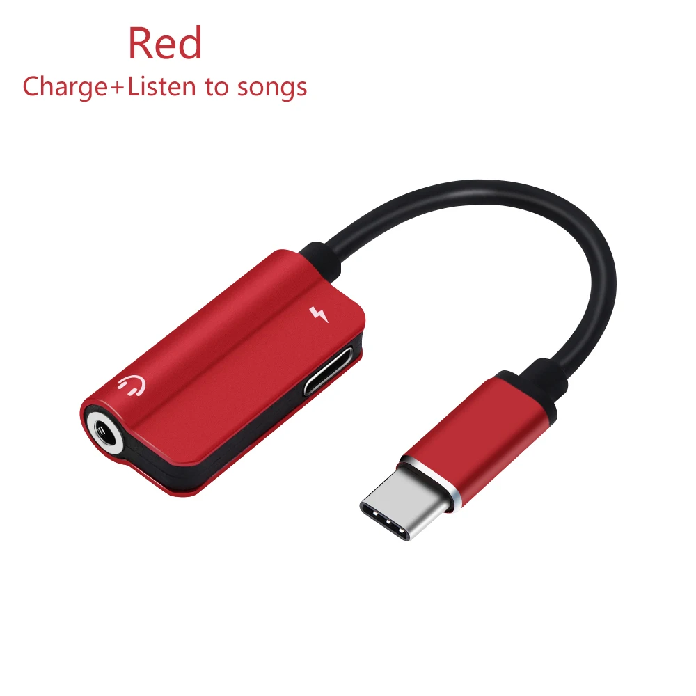 1 шт. 2 в 1 usb type-C до 3,5 мм аудио адаптер для зарядки мужчин и женщин сплиттер кабель Разъем для наушников конвертер для huawei P20 Pro - Цвет: red