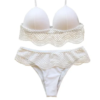 

Lace Bathing Suit Sexy Lace strap bikini Women Swimsuit Female Beach Retro Vintage Bikini Set Halter Neck Spliced Biquinis