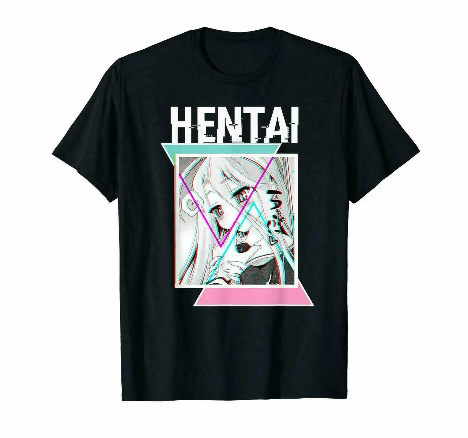 Мужская Эстетическая футболка Hentai Waifu Lewd Sexy Senpai Love Ahegao Otaku Vaporwave черная с принтом в