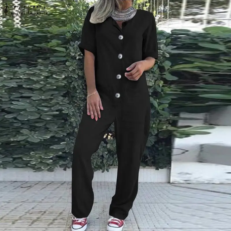 Plus Size Jumpsuits Women's Summer Pants ZANZEA Fashion Button Overalls Casual Short Sleeve Rompers Female Solid Shirt Playsuits Plus Size Jumpsuits Women's Summer Pants ZANZEA Fashion Button Overalls Casual Short Sleeve Rompers Female Solid Shirt Playsuits