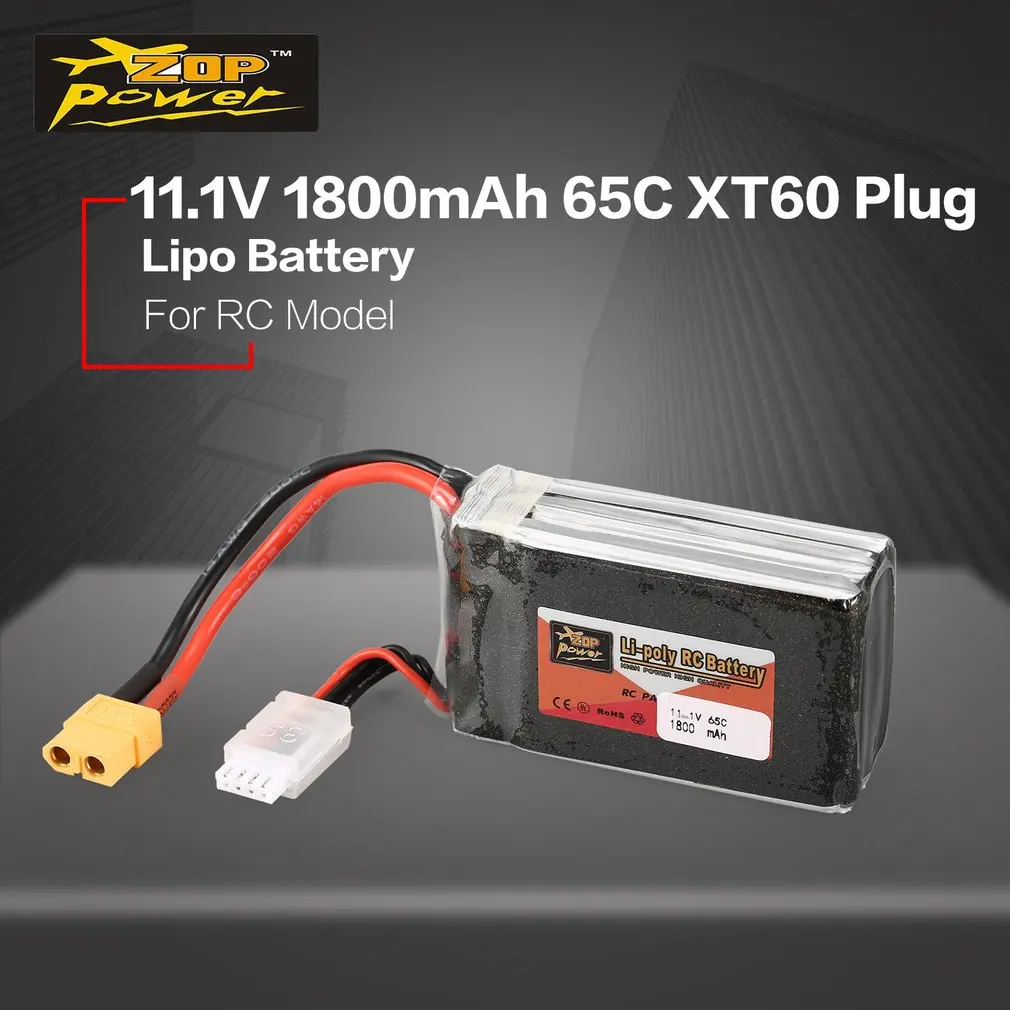 ZOP Power 11 1 В 1800 мАч 65C 3S 3S1P Lipo Battery XT60 вилка перезаряжаемая для радиоуправляемого