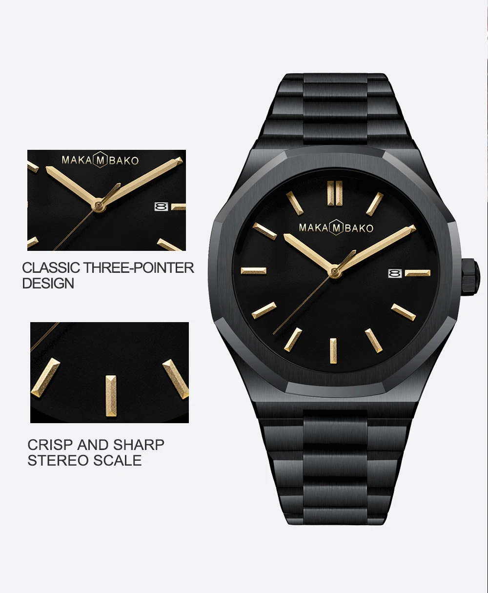 Original Top Brand All Black Stainless Steel Men's Wristwatch Classic Business Waterproof Japan Movement Quartz Watch For Men