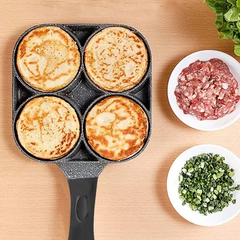 

4-Hole Omelet Pan for Burger Eggs Ham PanCake Maker Frying Pans Non-Stick No Oil-Smoke Breakfast Grill Wok Cooking Pot