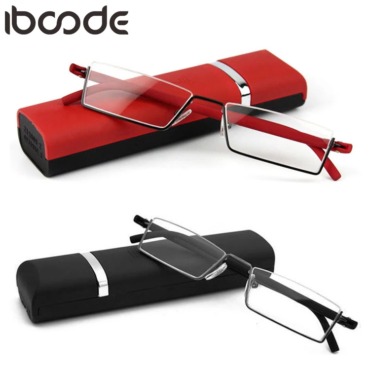 Iboode Нержавеющая сталь с плоскими стеклами и половинной рамкой металлические очки для чтения в форме Для женщин Для мужчин удобные очки TR90 оптические очки с Чехол для очков