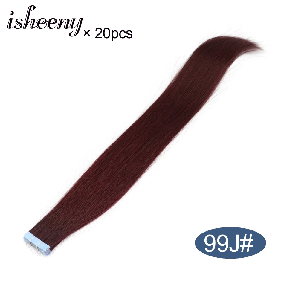 Isheeny человеческих волос ленты расширения прямой 1"-24" уток кожи бесшовных волос образцы для салона волос тестирования - Цвет: # 99J