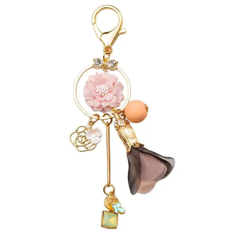 2020 new creative fabric alloy flower key chains female charm bag pendant accessories car ring cute jewelry keychain | Украшения и