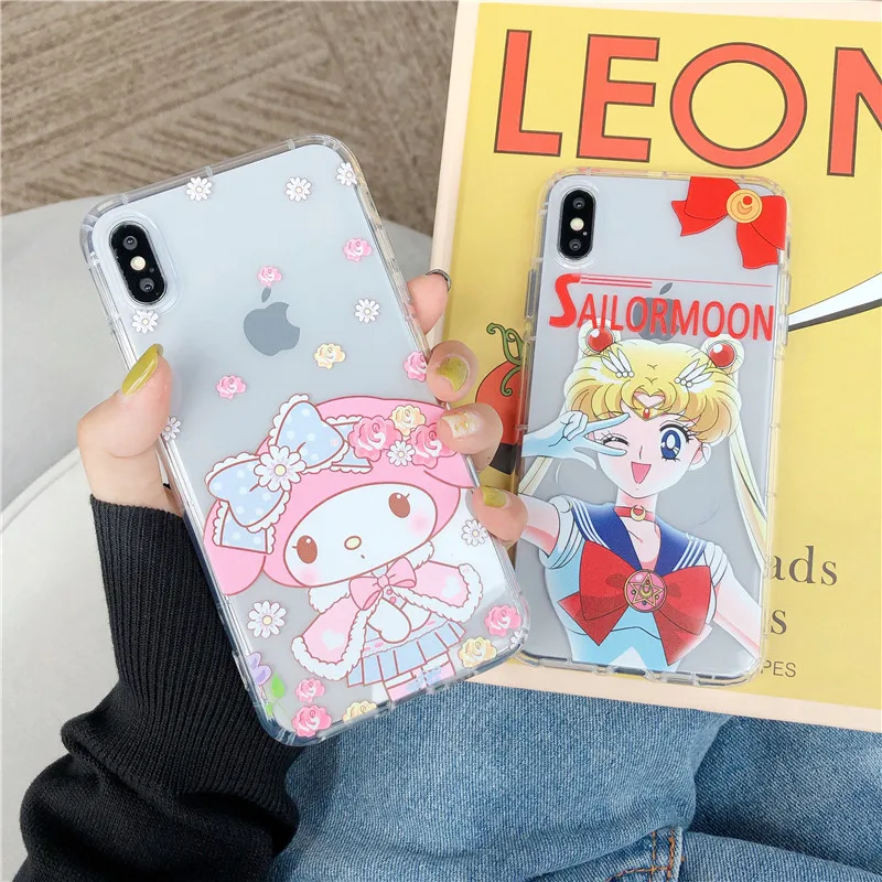 

Cute Sailor Moon Case For Samsung S10 plus/S9 plus/Note 8/Note 9/A8S/A7/A9 2018/A70/A60 /C9 my melody transparent Back Cover