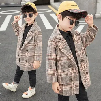 

Boys Autumn Winter Wool Blends Coat High Quality Fashion Children Plaid Wool Coat For Boy Kids Thicken Jacket Children Outerwear