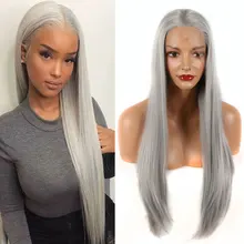 Bombshell, серебристо-серые прямые синтетические парики на кружеве, бесклеевые термостойкие волокна, натуральные волосы для белых женщин