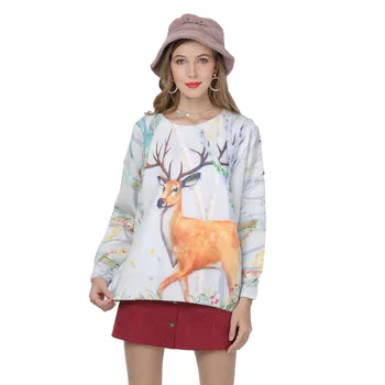 

printed pullover sweater wome clothing autumn spring loose mid-length knitted pullover Casual Outerwear T19112