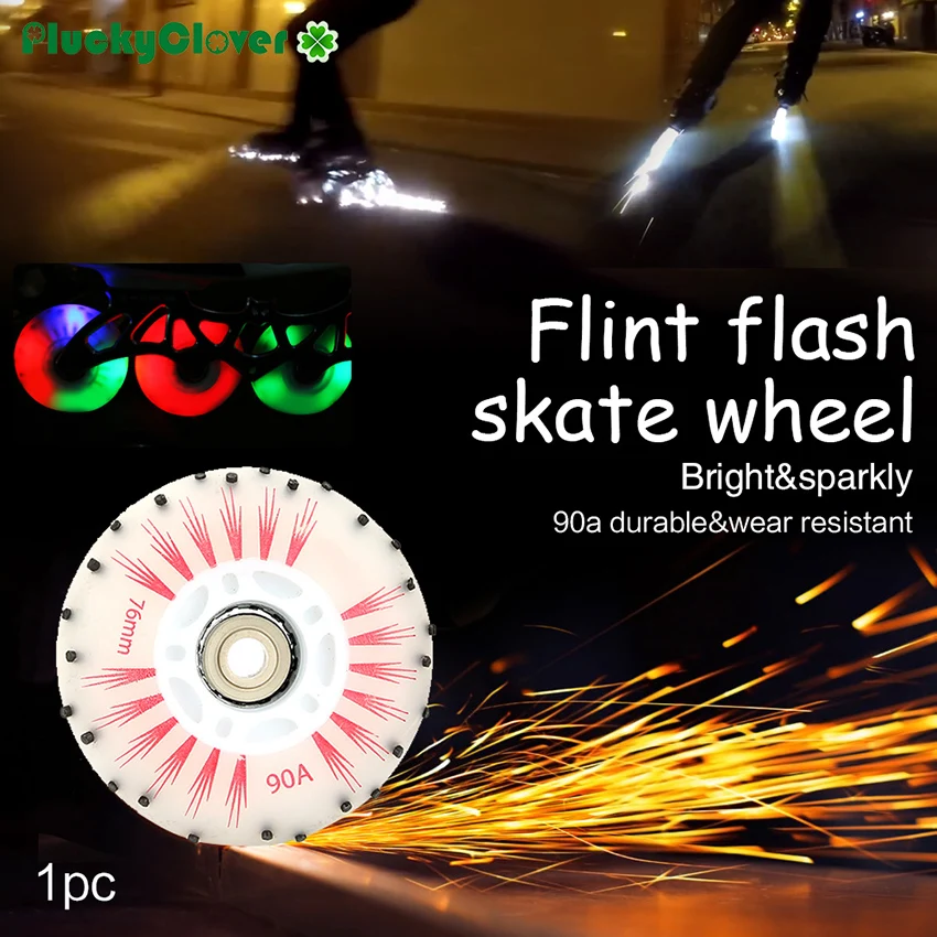 Roller Skating Wheels 1pc Fire Stone Flash Roller Skate Wheel 72mm 76mm 80mm Flint Flash Spark Inline Roller Slalom Skates Led light Luminous Wheels for roller skating wheels