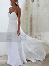 

3203 Fashion V-Neck Natural A-Line Floor-Length Chiffon Beach New In Wedding Dresses/Bridal Gowns Lace Plus Size Free Shipping