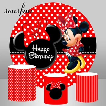 

Red White Polka Dots Cut Dance Minnie Round Backgrounds For Photo Studio Girls Happy Birthday Circle Photography Backdrop Custom