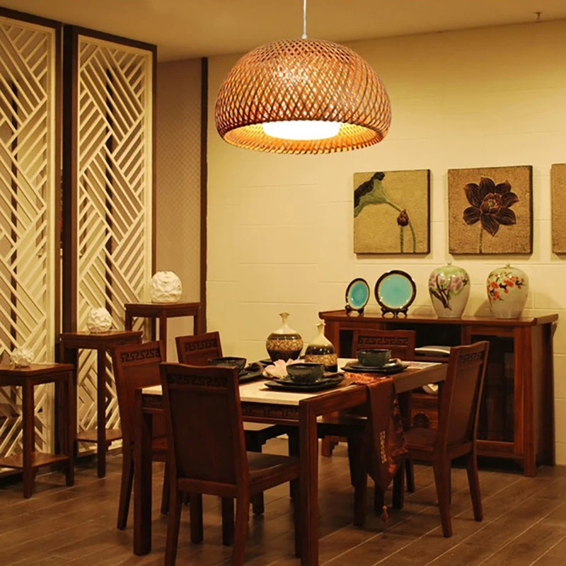 

Chinese Style Bamboo Chandelier Exquisite Hand-Woven Lighting Rattan Lamp Retro And Environmentally Friendly Lamp