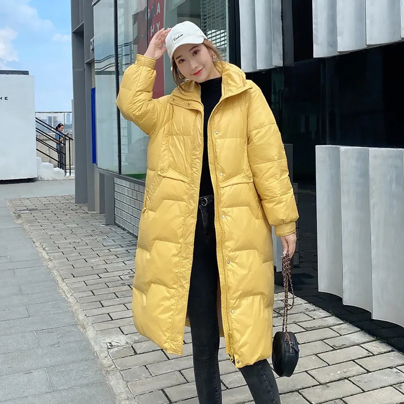 

2021 Autumn Winter Warm Thicken White Duck Down Jacket Parka Women Bread Coat Casual Ladies Stand Collar Long Oversize Outwears