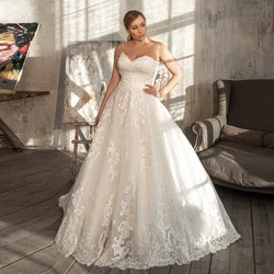 Plus Size Strapless Sleeveless Wedding Dresses for Ladies A-Line Applique Floor-Length Bridal Gowns 2022 Summer robe de mariée