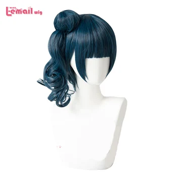 

L-email wig Game Tsushima Yoshiko Cosplay Wig Love Live Sunshine Aqours Cosplay Blue with Buns Wig Heat Resistant Synthetic Hair