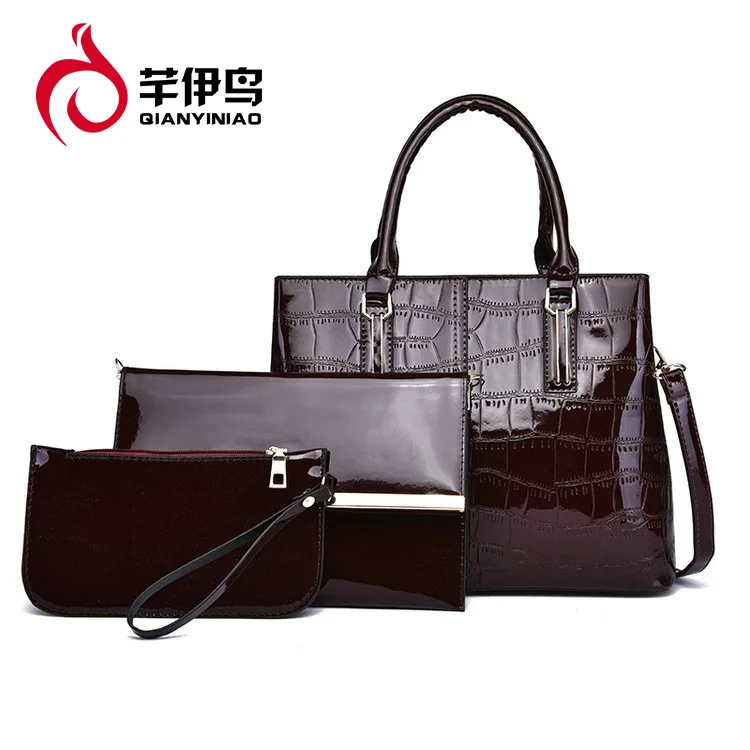 

Qian yi niao WOMEN'S Bag Europe And America Style New Style Mother And Child Bag Patent Leather Three-piece Set Large Capacity H