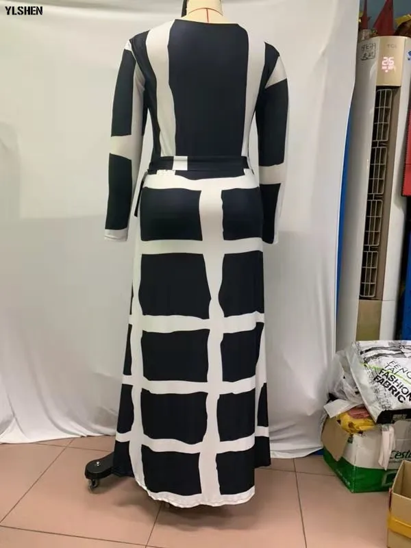 5XL African Dresses for Women Dashiki African Clothes Fashion Basin Riche Positioning Print Long Sleeve Black White Africa Dress 16