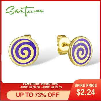

SANTUZZA Small Round Stud Earrings for Women Purple HANDMADE Enamel Small Round Ladies Earrings Party Fashion Jewelry