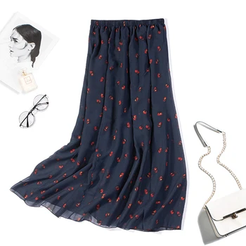 

Women's 100% Silk Maxi Skirt Two-Layer Pleated Long Skirt Summer Beach JN090