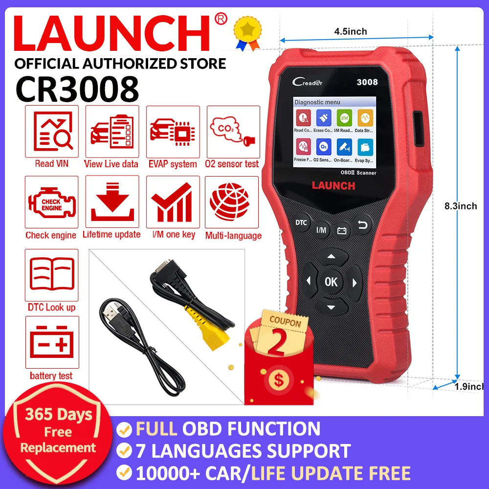 Launch Creader 3008 Car Obd2 Code Reader Scanner Support Obd2 + Battery