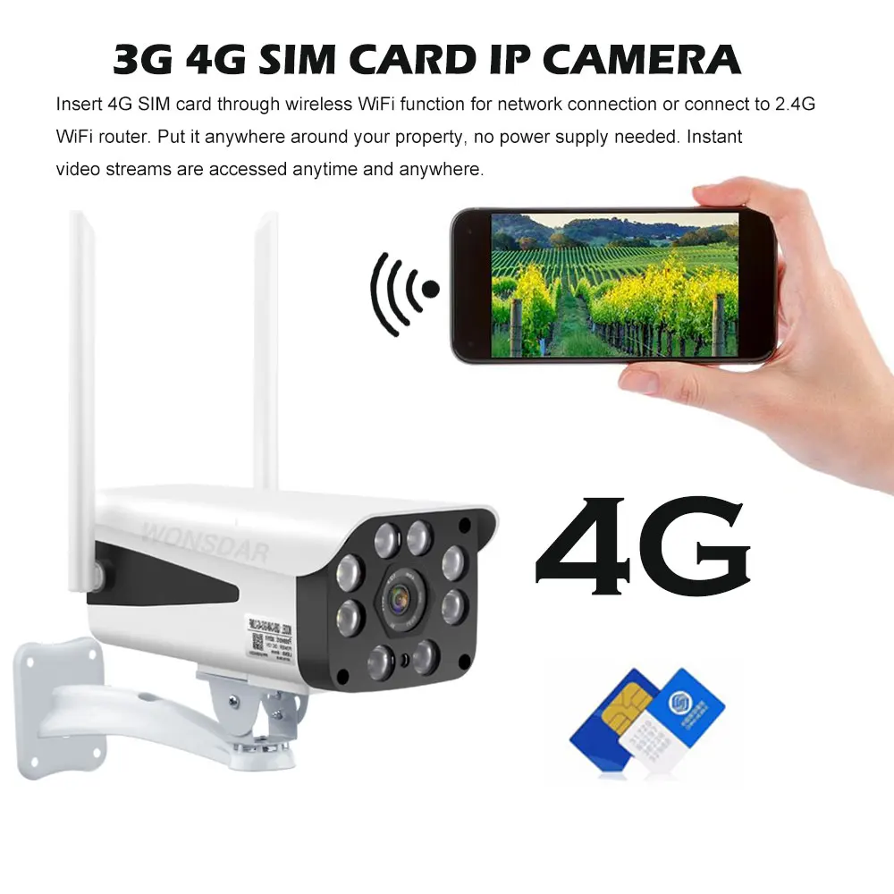 Wonsdar 4G 3g sim-карта камера 5MP 1080P HD wifi IP Bullet камера 1080P наружная безопасность двухстороннее аудио наблюдение P2P CamHi