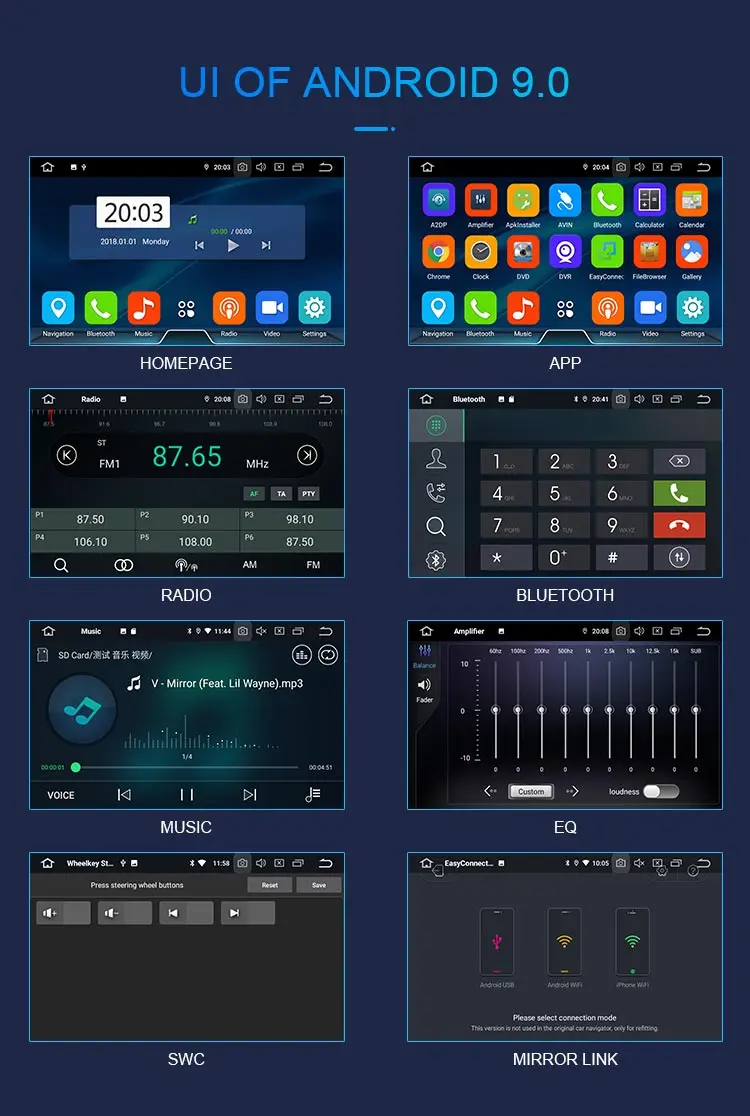 Besina Восьмиядерный Android 9,0 автомобильный dvd-плеер для FORD Tourneo Courier wifi gps навигация 1 Din радио мультимедиа