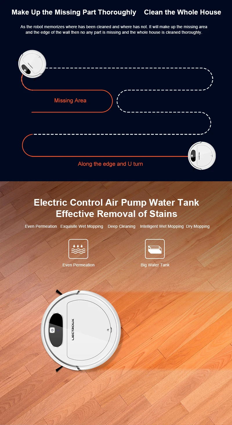 Робот-пылесос Liectroux 11S, приложение WiFi, гироскоп и 2D-навигация по карте,электрический контрольный воздушный насос резервуар для воды,влажная уборка