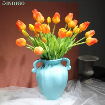 

INDIGO- Sunset Tulip (5Pcs/Bunch) Bouquet Real Touch Silicone Tulip Home Decoration Artificial Flower Shopwindow Display
