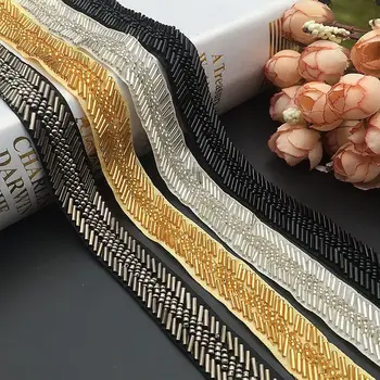 

Wholesale 5 Yards Balck/White Beads Lace Trimming Collar Beaded Ribbons Trims Sewing Materials Crafts For Clothes Wedding Dress