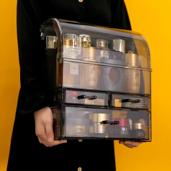 

Cosmetics storage box net red transparent dustproof large capacity desk brush bucket lipstick jewelry drawer shelf