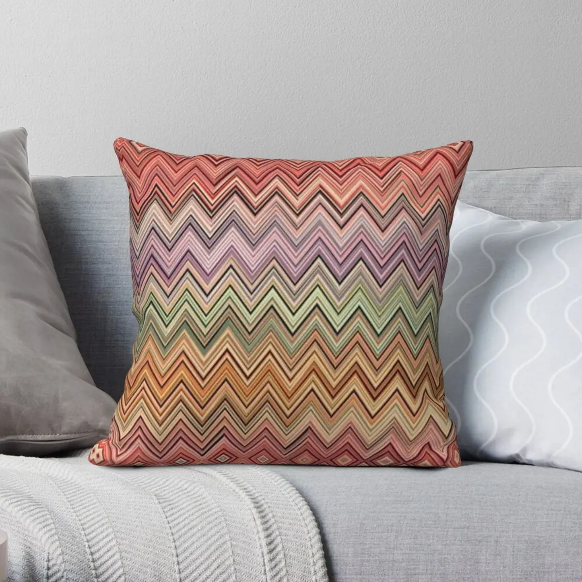 Casa Zig Zag Federa Poliestere Lino Velluto Modello Zip Decor Camera Cuscino 18"