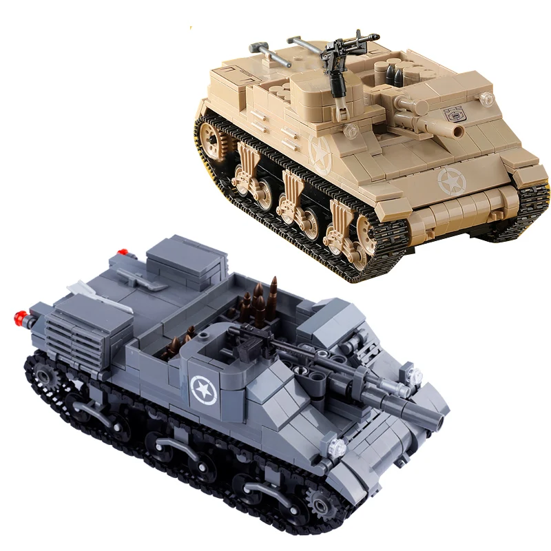 Military Swat Police Figure Accessori Building Blocks Us M7Priest Semovente Artillery Tank Bricks Ww2 Armi Giocattoli Regali