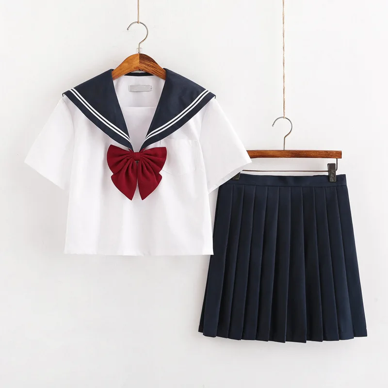 New Summer Short/long Sleeve Uniforms Japanese School dress Uniform Women Girls Black White Sailors Suit Pleated Skirt Sets