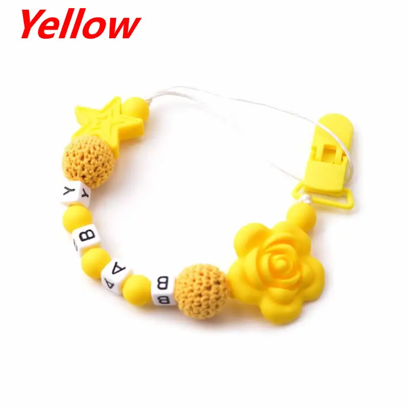 Yellow DIY Personalized Colored Beaded Baby Pacifier Chain Clip Appease Nipple Silicone Dentition Chew Toy for Newborn 23GD - Цвет: Yellow
