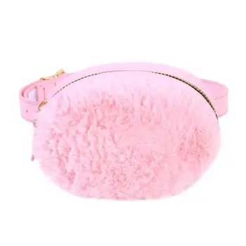 

Plush Winter Plush Waist Pack Autumn Cute Pink Kids Girl PU Detachable Belt Chest Bag Female Ladies Oval Crossbody Shoulder Bags