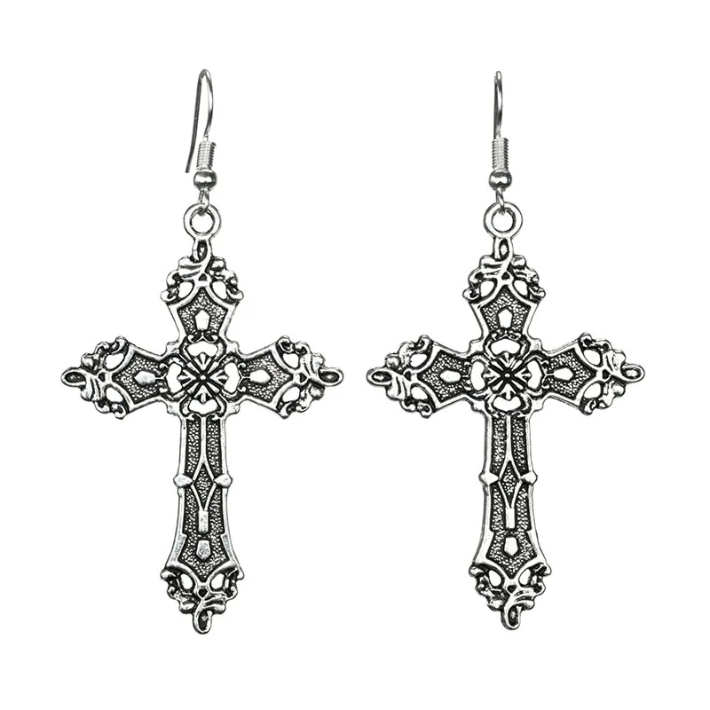 Big Cross Dangle Drop Earrings For Women Korean Trend Punk Goth Gothic Vintage Statement Fashion Jewelry Steampunk Accessories