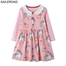 SAILEROAD Платье Единорога Дети Vestidos Осень Девочек Платье с Длинным Рукавом для Детей Животное Платье Хлопок Рождество Платье Одежда