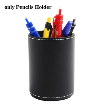 

Business Makeup Brush Bedroom Stationery Storage Box School Round Desktop Organizer Pen Holder PU Leather For Home Office Modern