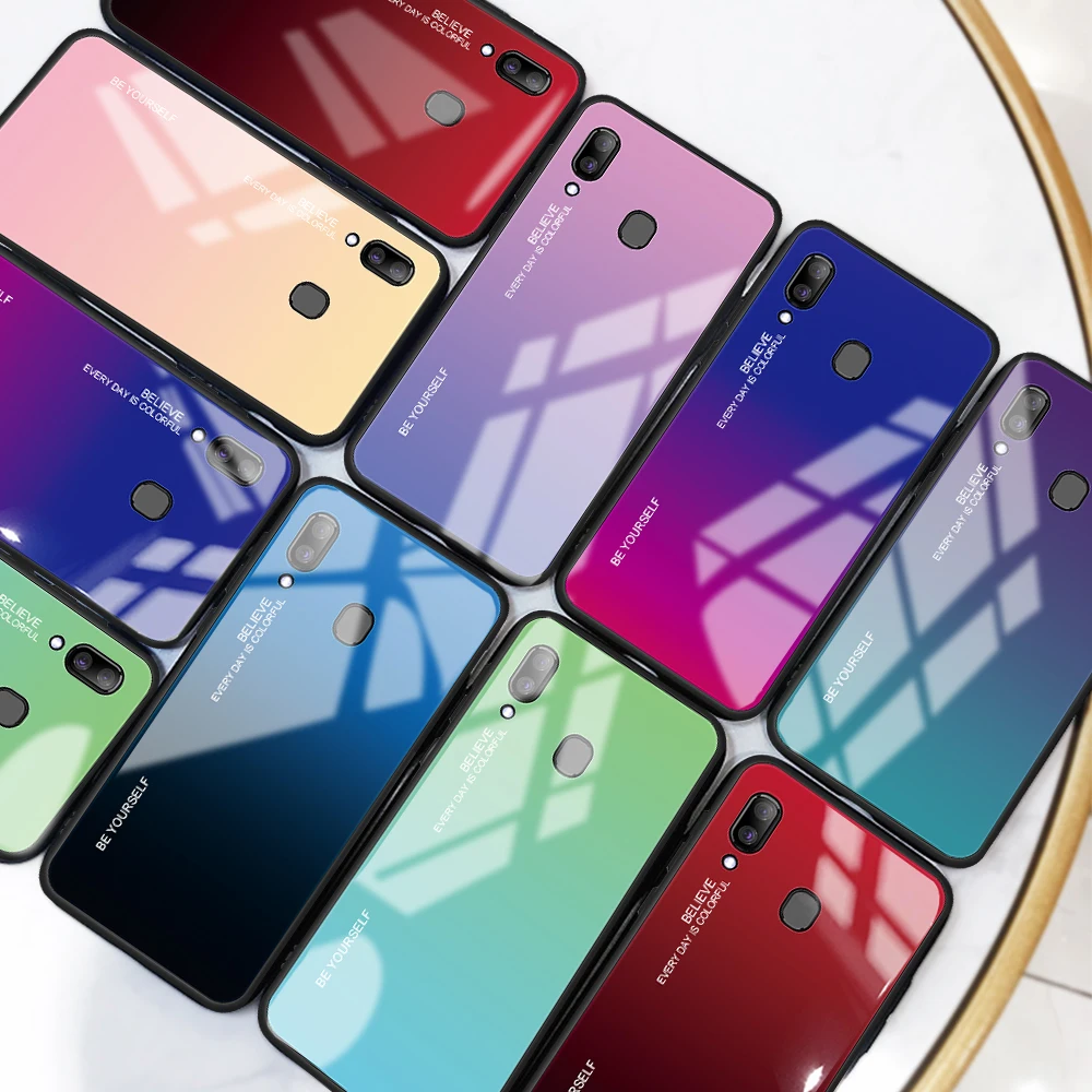 Чехол для телефона для samsung Galaxy A10 A20 A20E A30 A40 A50 A70 M20 градиент закаленное Стекло A6 A8 A7 J4 J6 плюс A9 чехол